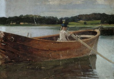 „Siostra artysty, Berta, w łodzi wiosłowej”, szkic autorstwa Albert Edelfelt