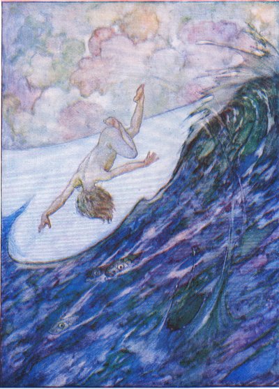 Wyciągnął trzy statki z wody, wysokie na jard i po uszy, z pubu The Water Babies, Humphrey Milford Oxford University Press, ok. 1930 r. (litografia kolorowa) autorstwa Albert Edward Jackson