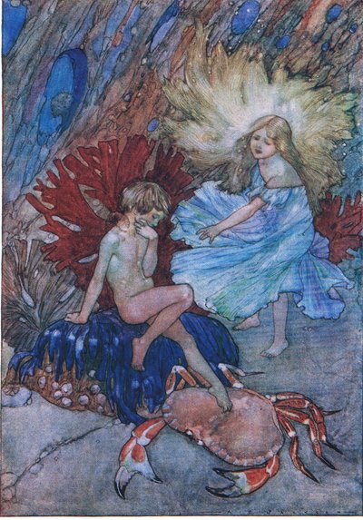 „Nie, nie szturchaj tego biednego kraba w sprawie Toma”, z pubu The Water Babies, autorstwa Humphrey Milford Oxford University Press, ok. 1930 r. (litografia kolorowa) autorstwa Albert Edward Jackson