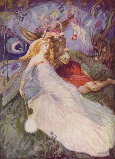 Shakespeare: Dno i królowa wróżek, Sen nocy letniej, Akt IV, Scena I (litografia kolorowa) autorstwa Albert Edward Jackson