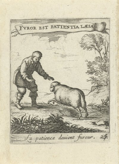 Krajobraz z człowiekiem i owcami Moralizujące emblematy miłosne (tytuł serii) Devises et emblesmes d
