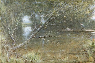 A Thames Backwater, c.1860-c.1932 (akwarela, farba do ciała, długopis i atrament na papierze) autorstwa Albert Goodwin