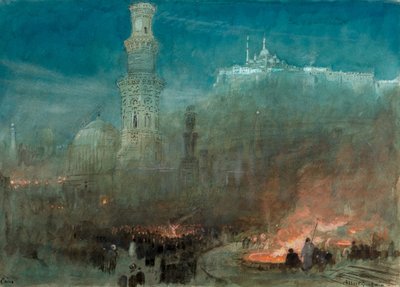 Kair, noc (akwarela) autorstwa Albert Goodwin