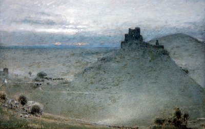 Corfe Castle (pióro i tusz z akwarelą i farbą do ciała na papierze) autorstwa Albert Goodwin