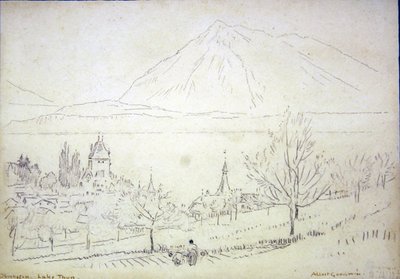 Jezioro Thun, Oberhofen (tusz i ołówek na papierze) autorstwa Albert Goodwin