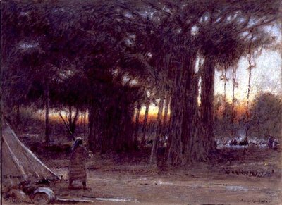 Drzewa Banyan i Sentinel (pióro i tusz, akwarela i gwasz) autorstwa Albert Goodwin