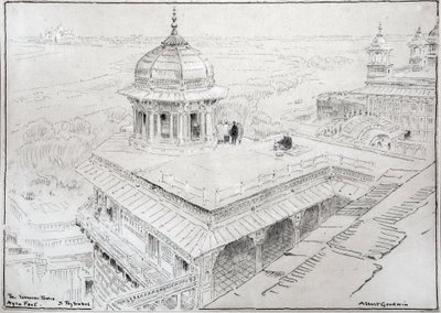 Jaśminowa Wieża, Fort Agra i Tadź Mahal (rysunek) autorstwa Albert Goodwin