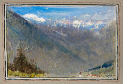 Trafoi w Tyrolu (akwarela z akwarelą otoczoną ozdobną ramką) autorstwa Albert Goodwin