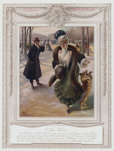 Belle Epoque Paris, Modna dama w Bois de Boulogne (kolor lito) autorstwa Albert Guillaume