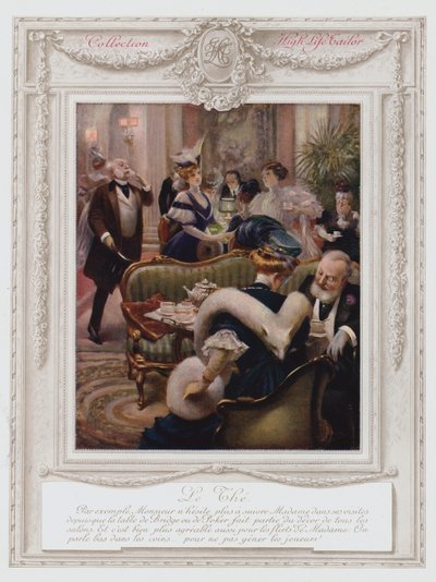 Belle Epoque Paris, Modna dama pijąca herbatę (kolor lito) autorstwa Albert Guillaume