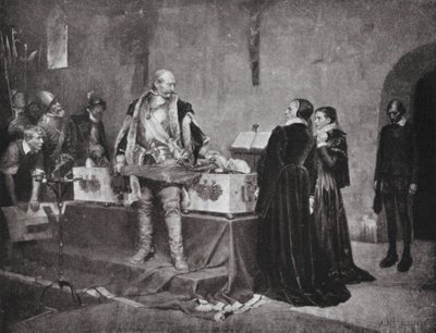 Książę Karol obrażający zwłoki swojego wroga Fleminga (litografia) autorstwa Albert Gustaf Aristides (after) Edelfelt