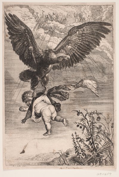 Ganimedes zostaje porwany przez orła autorstwa Albert Haelwegh
