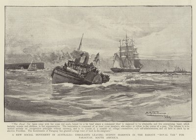 Nowy ruch społeczny w Australii, Emigranci opuszczający Sydney Harbour w Barque Royal Tar do Paragwaju, Ameryka Południowa autorstwa Albert Henry Fullwood