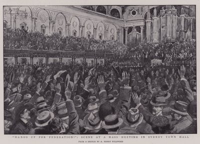 Ręce do góry dla Federacji!, Scena na masowym spotkaniu w ratuszu w Sydney autorstwa Albert Henry Fullwood