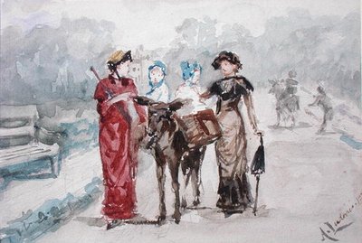 Jazda na osiołku (akwarela na papierze) autorstwa Albert Jnr. Ludovici