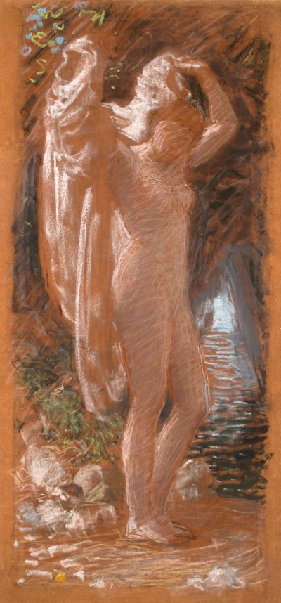 Studium do „Kąpiącego się”, ok. 1891 r. (kolorowe kredki na papierze płowożółtym) autorstwa Albert Joseph Moore