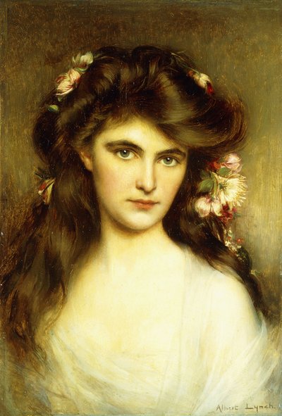 Młoda piękność z kwiatami we włosach, autorstwa Albert Lynch