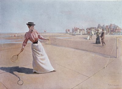Amatorski mecz tenisa na plaży - rysunek Lyncha, XX w. autorstwa Albert Lynch