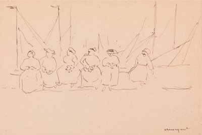Sześć kobiet na nabrzeżu (pióro i tusz na papierze) autorstwa Albert Marquet