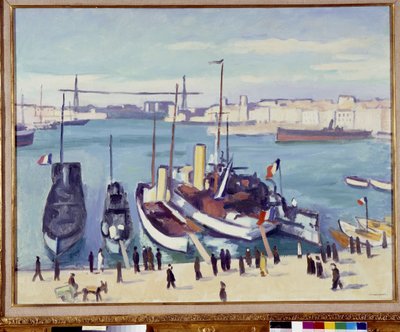 Port w Marsylii z mostem promowym (malarstwo) XX wiek autorstwa Albert Marquet