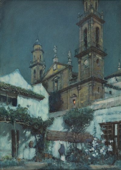 Moonlight - ogród w Sewilli (akwarela na papierze) autorstwa Albert Moulton Foweraker