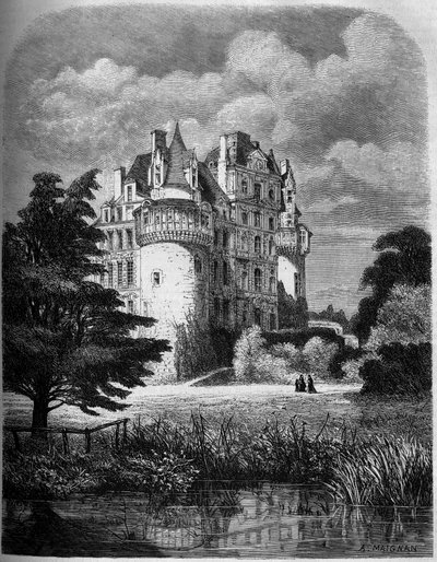 Chateau de la Loire: zewnętrzny widok na Chateau de Brissac (architektura renesansowa) autorstwa Albert Pierre Rene Maignan