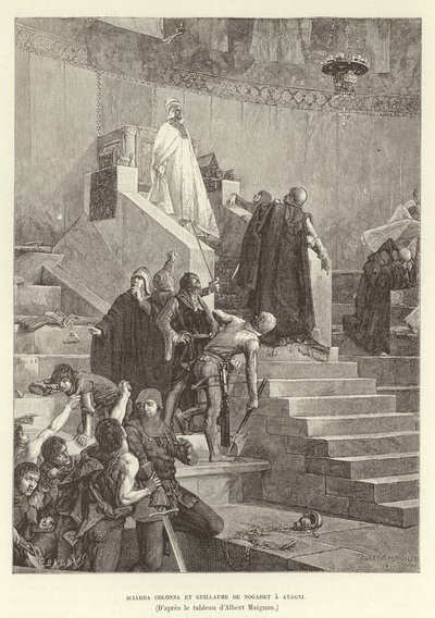 Sciarra Colonna i Guillaume de Nogaret w Anagni. Sciarra Colonna i Guillaume de Nogaret w konfrontacji z papieżem Bonifacem VIII w Anagni we Włoszech autorstwa Albert Pierre Rene Maignan