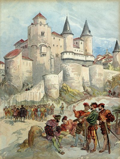 Więzień Francois 1 (1494-1547) był zamknięty w wieży Alcazar w Madrycie (Hiszpania) do 1526 roku. Ilustracja autorstwa Albert Robida