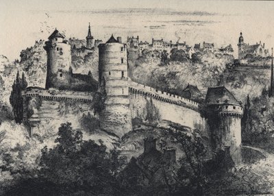 Chateau de Fougeres - fort zamkowy w departamencie Ille-et-Vilaine. Stara Francja - Bretania - tekst, rysunki i litografie, Albert Robida (1848-1926) niedatowany koniec XIX wieku autorstwa Albert Robida