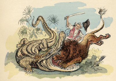 Ilustracja Alberta Robidy w „Historii i przygodach barona de Munchausena” (Munchhausen), wyd. H. Laurens, koniec XIX wieku.” autorstwa Albert Robida