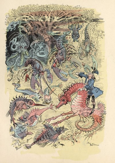 Ilustracja Alberta Robidy w Historii i przygodach barona de Munchausena” (Munchhausen), wyd. H. Laurens, koniec XIX wieku”. autorstwa Albert Robida