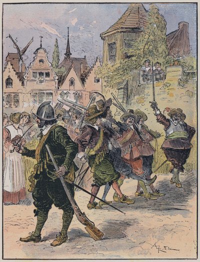 Ilustracja do Le Capitaine Bellormeau autorstwa i zilustrowana przez A Robidę (kolor lito) autorstwa Albert Robida