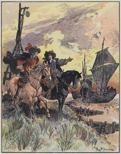 Ilustracja do Le Capitaine Bellormeau autorstwa i zilustrowana przez A Robidę (kolor lito) autorstwa Albert Robida