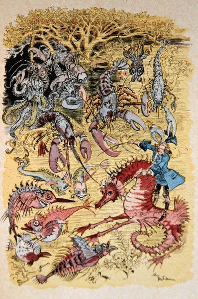 Ilustracja z "Przygód barona Munchausena" (litografia barwna) autorstwa Albert Robida