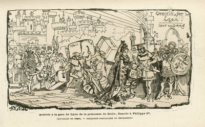 Ilustracja Alberta Robidy (1848-1926) w Histoire de France tintamarresque, ok. 1880 - Stacja, reżim Ancien, Sycylia - Philippe I autorstwa Albert Robida