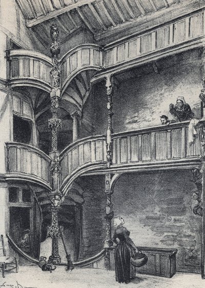 Wnętrze domu w Morlaix - Stara Francja - Bretania - tekst, rysunki i litografie, Albert Robida (1848-1926) niedatowany koniec XIX wieku autorstwa Albert Robida