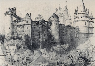 Chateau fort de Vitre in Ille-et-Vilaine - Stara Francja - Bretania - tekst, rysunki i litografie, Albert Robida (1848-1926) bez daty koniec XIX wieku autorstwa Albert Robida