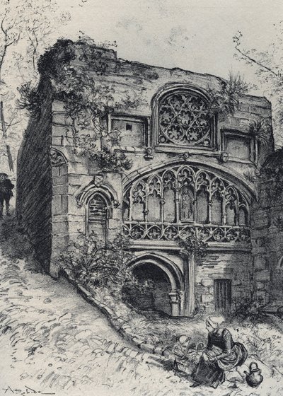 La fontaine des carmelites in morlaix - Stara Francja - Bretania - tekst, rysunki i litografie, Albert Robida (1848-1926) niedatowany koniec XIX wieku autorstwa Albert Robida