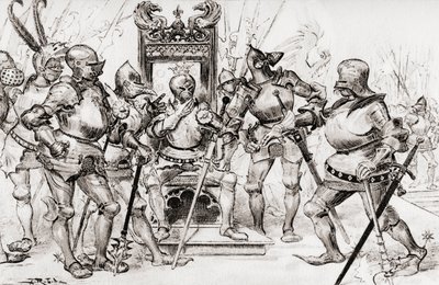 Le conseil des Captains de Picrochole lub Rada kapitanów Picrochole. autorstwa Albert Robida