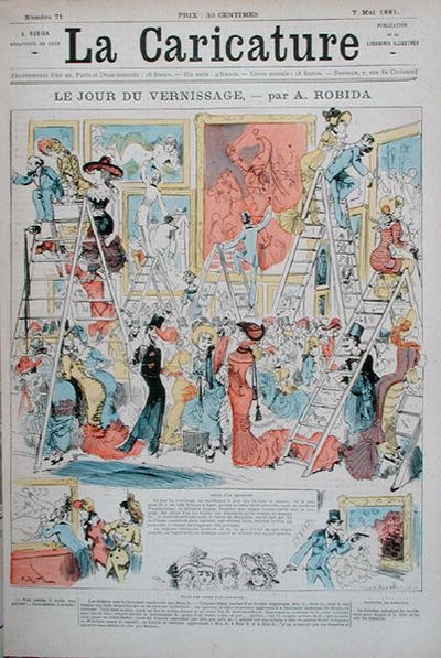 Dzień otwarcia, z „La Caricature”, 7 maja 1891 (kolor lito) autorstwa Albert Robida