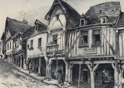 Rue Poterie a Fougeres w departamencie Ille-et-Vilaine - La vieille France - La Bretagne - tekst, rysunki i litografie, autorstwa Alberta Robidy (1848-1926) autorstwa Albert Robida