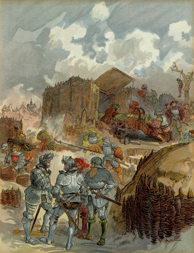 Szósta wojna włoska (1521-1526): Pierre Terrail de Bayard (1476-1524) w kwaterze głównej Mezieres w 1521 r. Ilustracja autorstwa Albert Robida