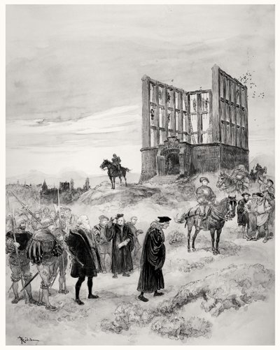 Nadinspektor Jacques de Semblancay (ok. 1445-1527) skazany na śmierć, podchodząc do szubienicy Montfaucon, 1909 (wc na papierze) autorstwa Albert Robida