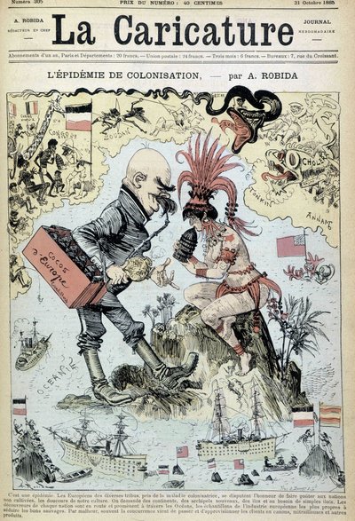 Epidemia kolonizacyjna: antykolonialistyczny rysunek Robidy – w „La Caricature” z 31.10.1885 autorstwa Albert Robida