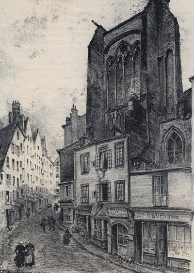 Ulica w Saint Malo - Stara Francja - Bretania - tekst, rysunki i litografie, Albert Robida (1848-1926) niedatowany koniec XIX wieku autorstwa Albert Robida