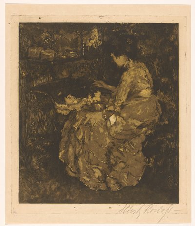 Kobieta karmiąca dziecko owsianką w łóżeczku autorstwa Albert Roelofs (signed by artist)