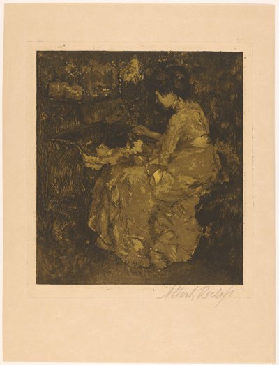 Kobieta karmiąca dziecko owsianką w łóżeczku autorstwa Albert Roelofs (signed by artist)