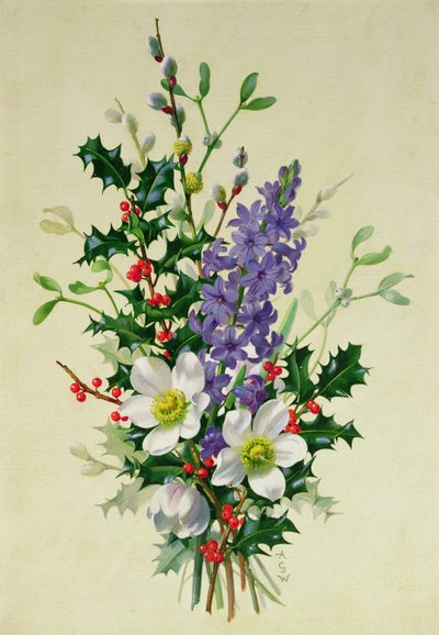 Spray z dzikiej róży, ostrokrzewu, jemioły i ostróżki (1) autorstwa Albert Williams