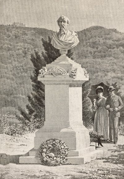 Pomnik Paolo Giacomettiego (1816-1882) na cmentarzu Staglieno, Genua, Włochy, rycina na podstawie rysunku Alberto della Valle, z "L