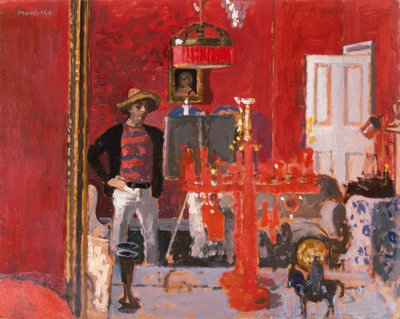Autoportret w tureckim kapeluszu (olej na pokładzie) autorstwa Alberto Morrocco